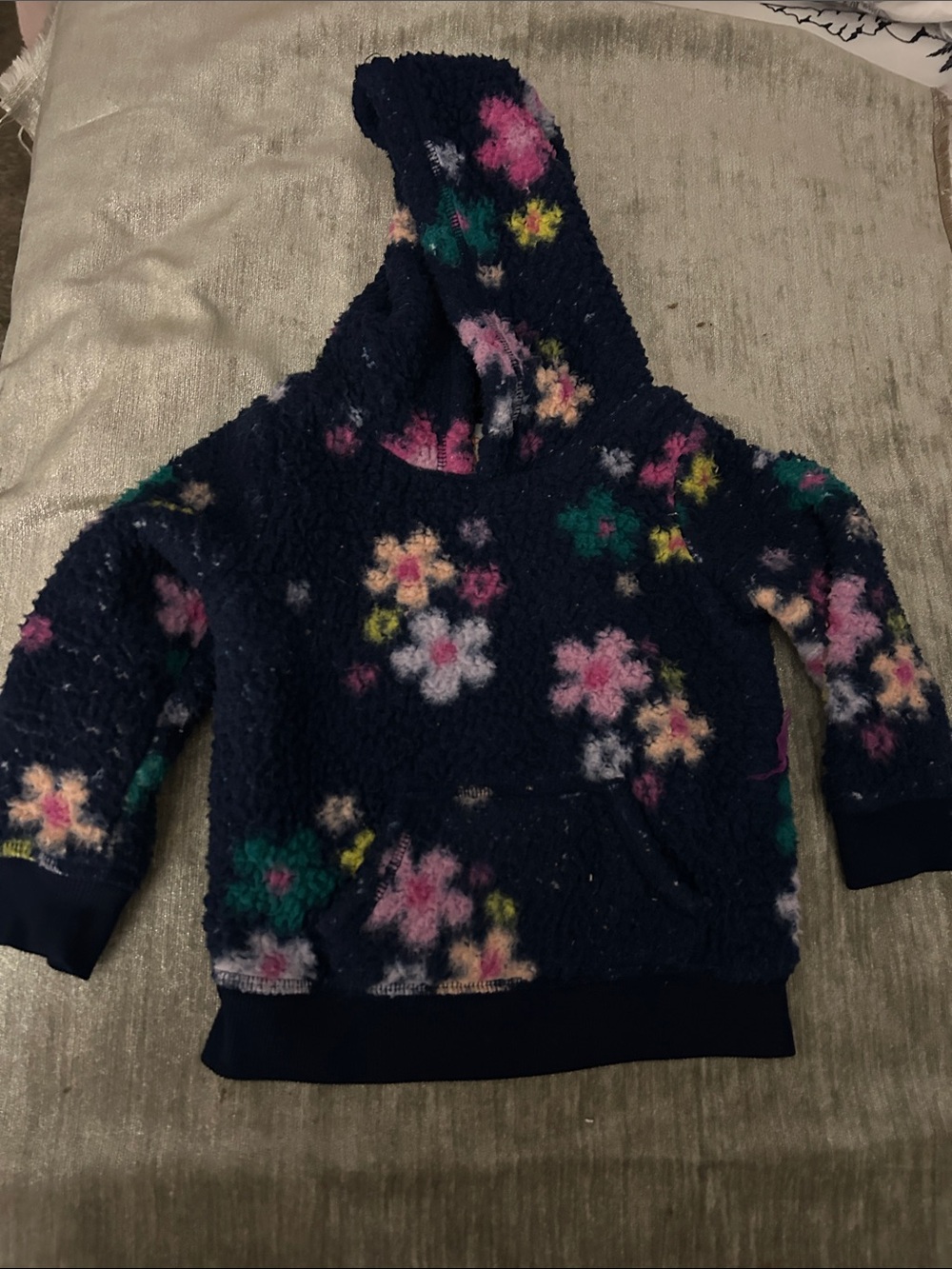 jumping beans Navy Floral Sherpa Hoodie with Pink & Green Accents